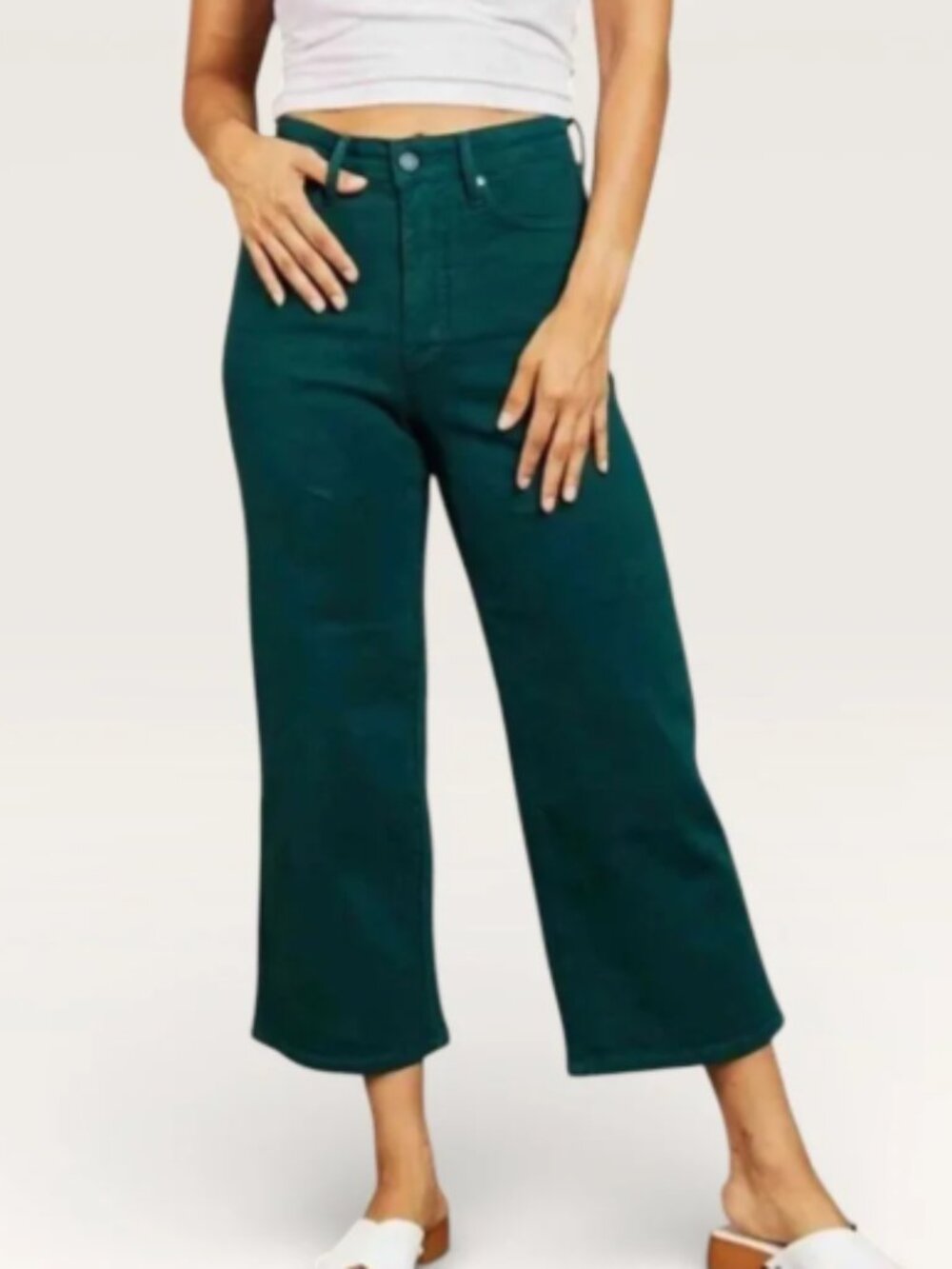 Judy Blue garmet dyed high rise wide leg crop jeans dark green size 30